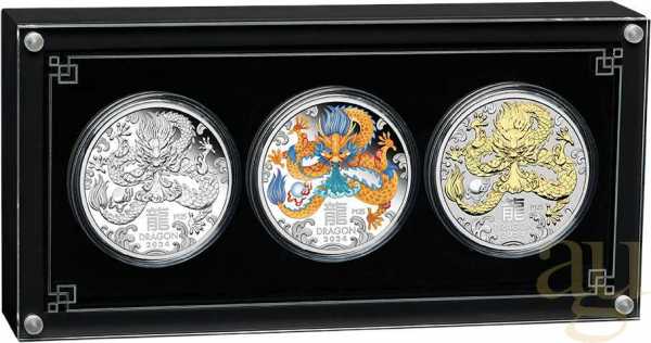 Silbermünze Australien Lunar III Drache 2024 - Trio Set