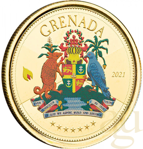 1 Unze Goldmünze EC8 Grenada - Coat of Arms 2021 - coloriert