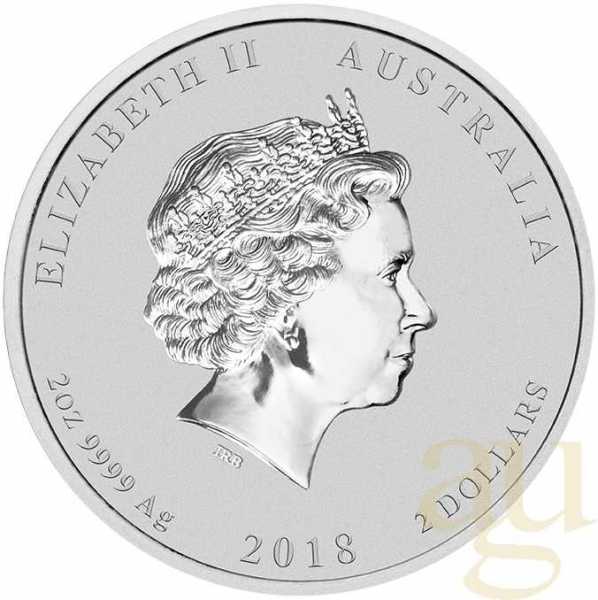 2 Unzen Silbermünze Australien Lunar II Hund 2018