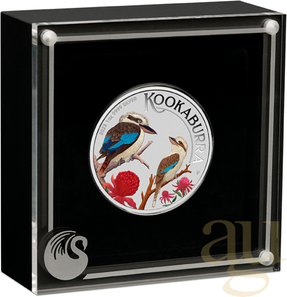 1 Unze Silbermünze Australien Kookaburra 2023 WMF Berlin - coloriert