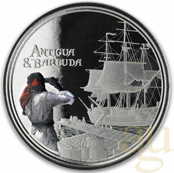 1 Unze Silbermünze EC8 Antigua & Barbuda - Rum Runner 2019 - coloriert