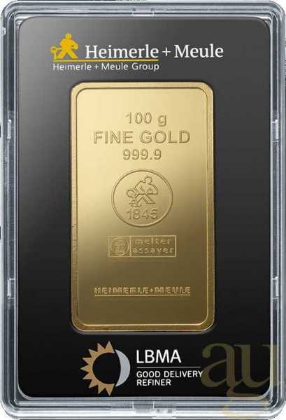 100 Gramm Goldbarren Heimerle + Meule