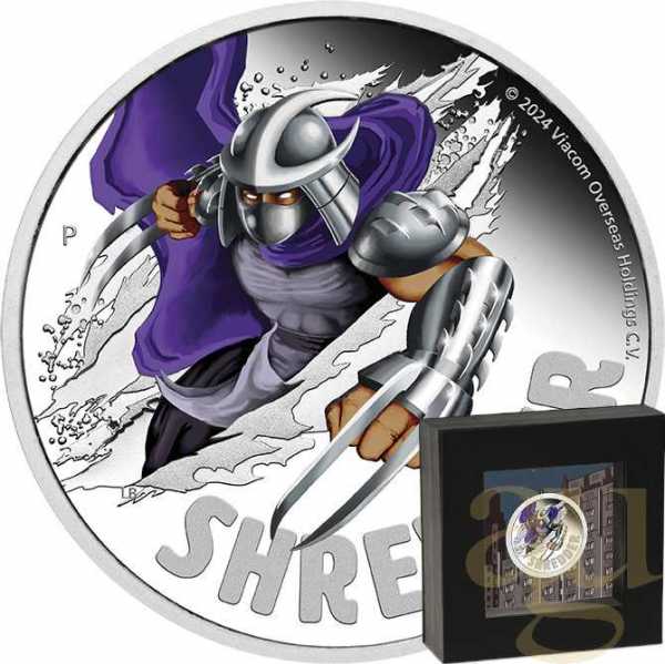 1 Unze Silbermünze Tuvalu Teenage Mutant Ninja Turtles Shredder coloriert - polierte Platte