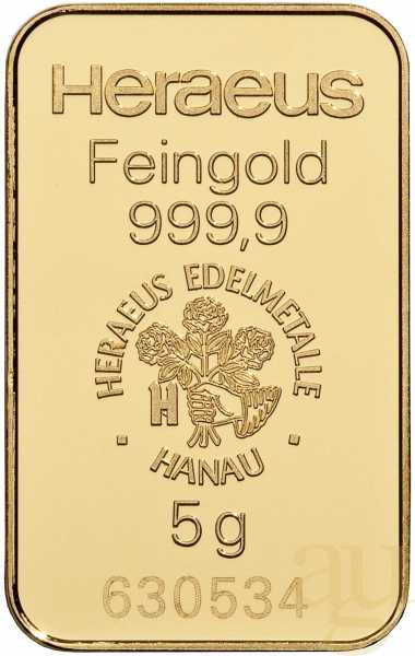 5 Gramm Goldbarren Heraeus Kinebar