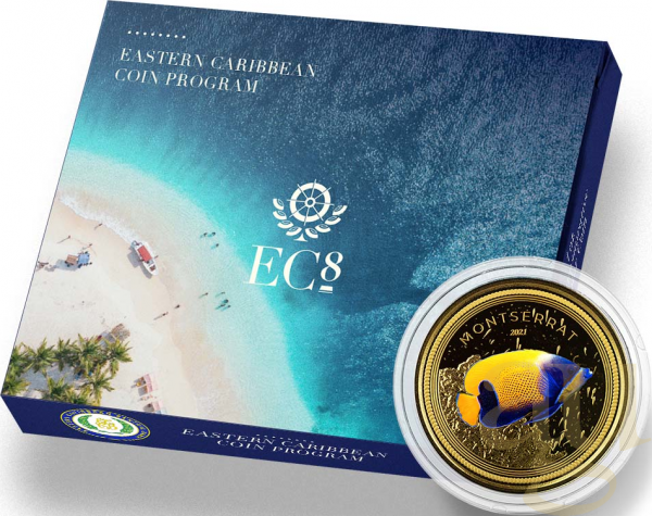 1 Unze Goldmünze EC8 Montserrat - Angelfish 2021 - coloriert