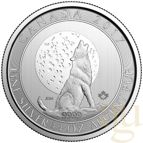 3/4 Unze Silbermünze Kanada - Wolf mit Mond 2017