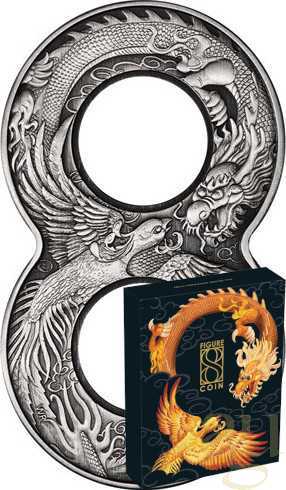 2 Unzen Silbermünze Australien Figure 8 Drache & Phönix 2020 - Antik Finish