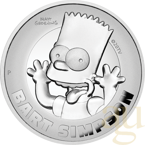 2 Unzen Silbermünze Tuvalu The Simpsons - Bart Simpson 2022 - polierte Platte - High Relief
