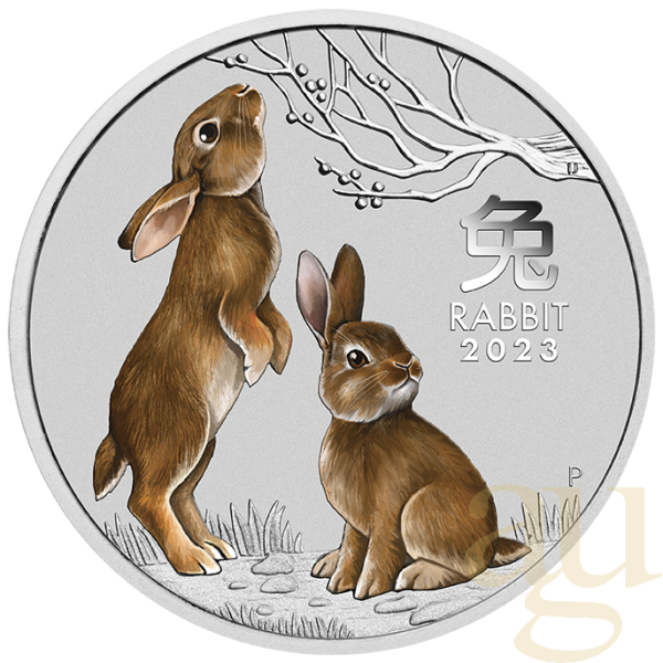 1/4 Unze Silbermünze Australien Lunar III Hase 2023 - coloriert