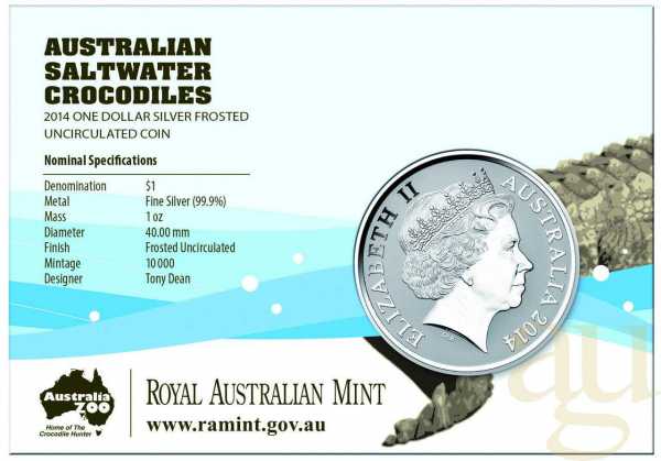 1 Unze Silbermünze Australien Salzwasser Krokodil Graham frosted 2014 in Blister