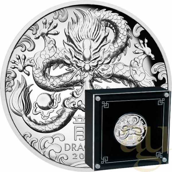 1 Unze Silbermünze Australien Lunar III Drache 2024 - polierte platte - High Relief