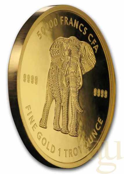 1 Unze Goldmünze Republic of Tschad Mandala Elefant 2019