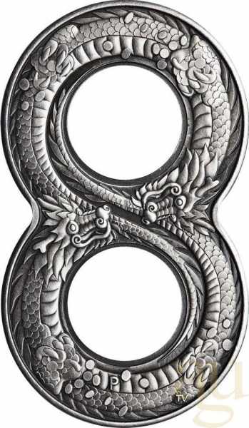 2 Unzen Silbermünze Australien Figure 8 Drache 2018 Antik Finish