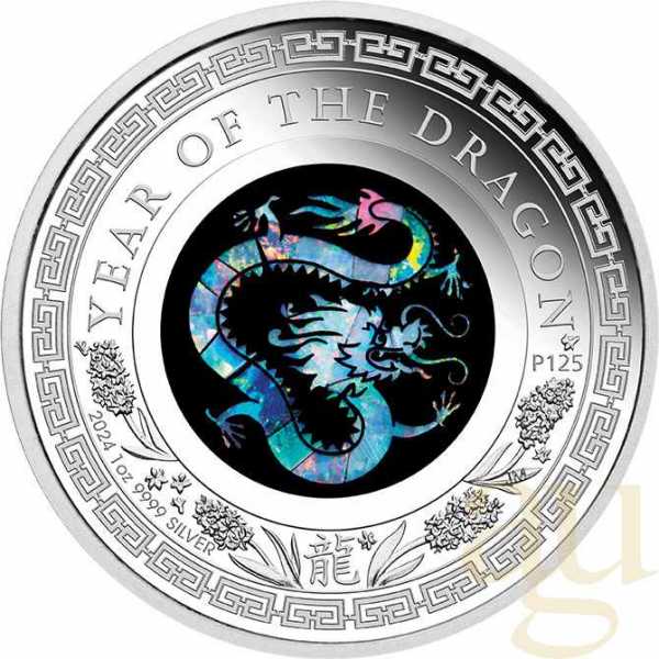 1 Unze Silbermünze Australien Lunar III Opal Drache 2024 - polierte platte