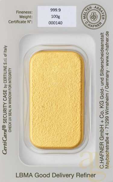 100 Gramm Goldbarren C. Hafner Gussbarren