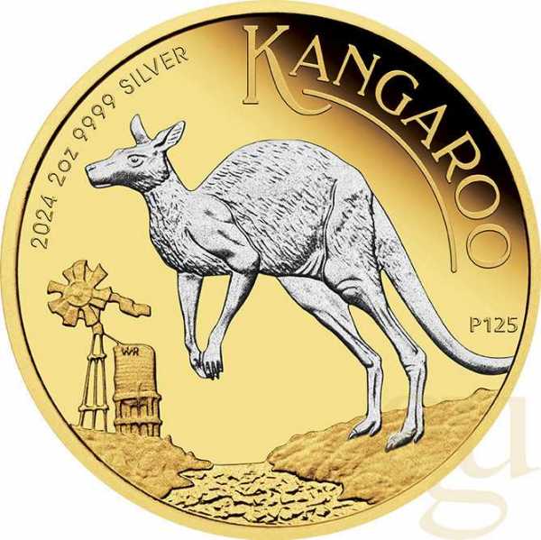 2 Unzen Silbermünze Australien Känguru 2024 teilvergoldet
