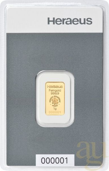 1 Gramm Goldbarren Heraeus Kinebar