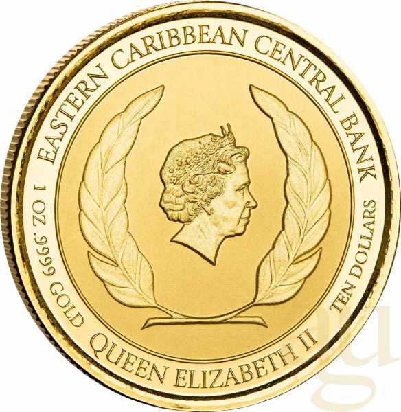 1 Unze Goldmünze EC8 Dominica - Mountain Chicken 2022 - coloriert