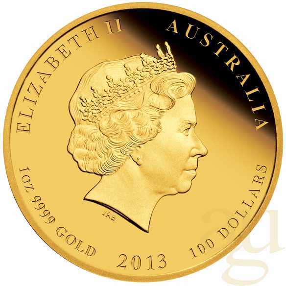 1 Unze Goldmünze Australien Lunar II Schlange 2013 - polierte Platte