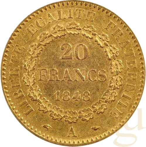 20 Francs Goldmünze Genius - stehender Engel