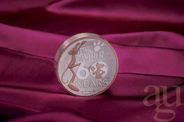 5 Unzen Silbermünze Tuvalu - 60 Jahre The Pink Panther 2024 - High Relief - teilvergoldet
