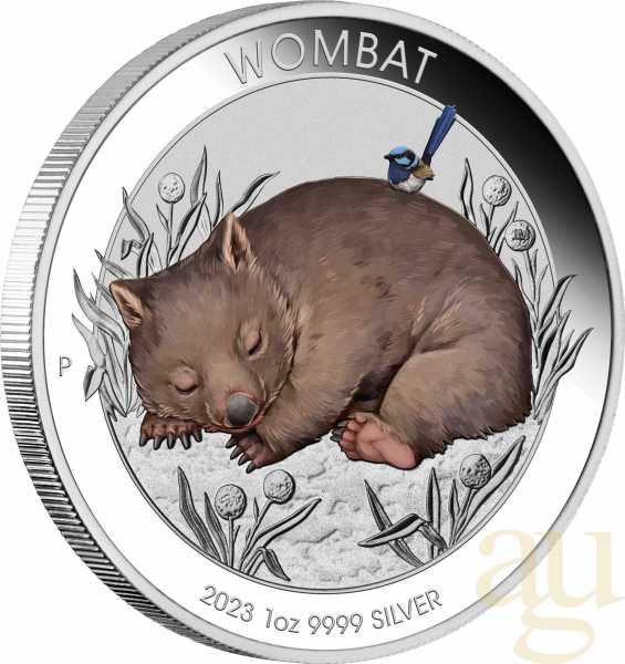 1 Unze Silbermünze Australien Wombat 2023 coloriert - Coincard