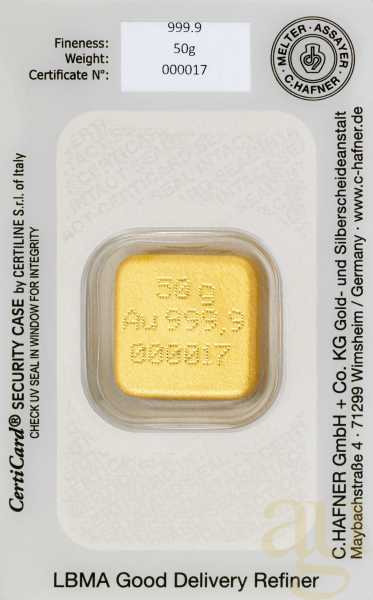50 Gramm Goldbarren C. Hafner Gussbarren
