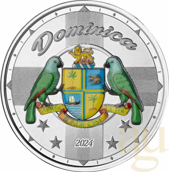 1 Unze Silbermünze EC8 Dominica - Coat of Arms 2024 - coloriert