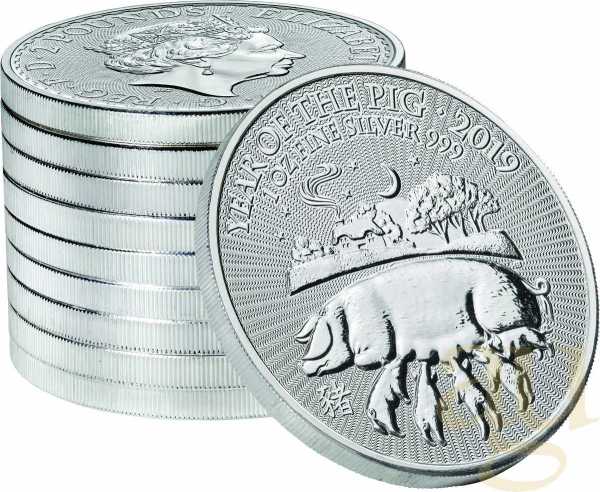 1 Unze Silbermünze Lunar Serie UK Schwein 2019