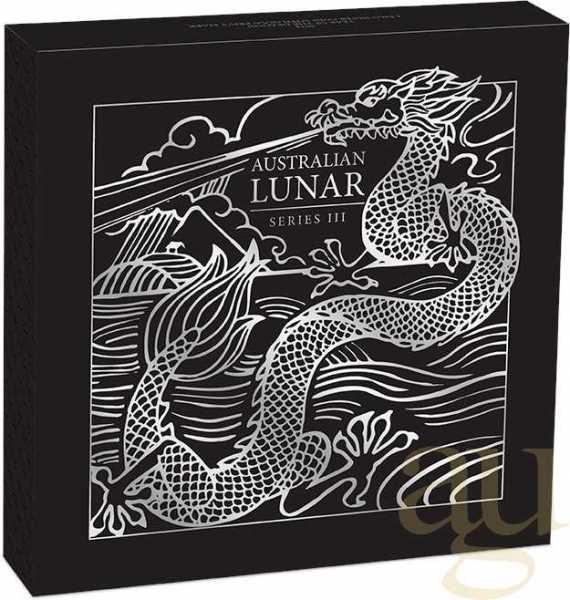 1 Kilogramm Silbermünze Australien Lunar III Drache 2024 - coloriert mit 1g Gold Privy Mark