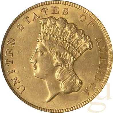 3$ Goldmünze Indian Princess Head 1857