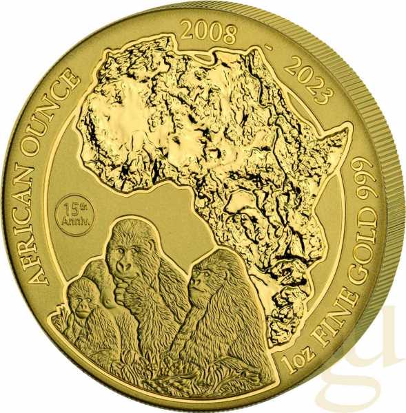 1 Unze Goldmünze Ruanda Berggorilla 2023 - 15 Jahre Jubiläum