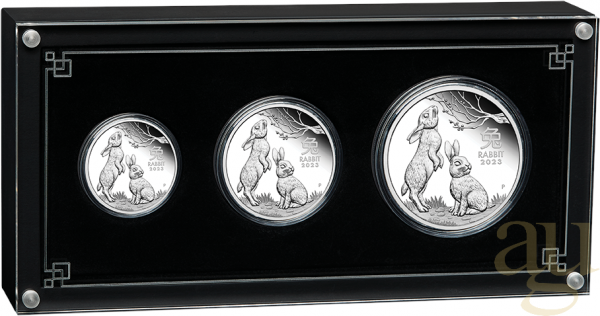 Silbermünze Australien Lunar III Hase 2023 - polierte Platte - Three Coin Set