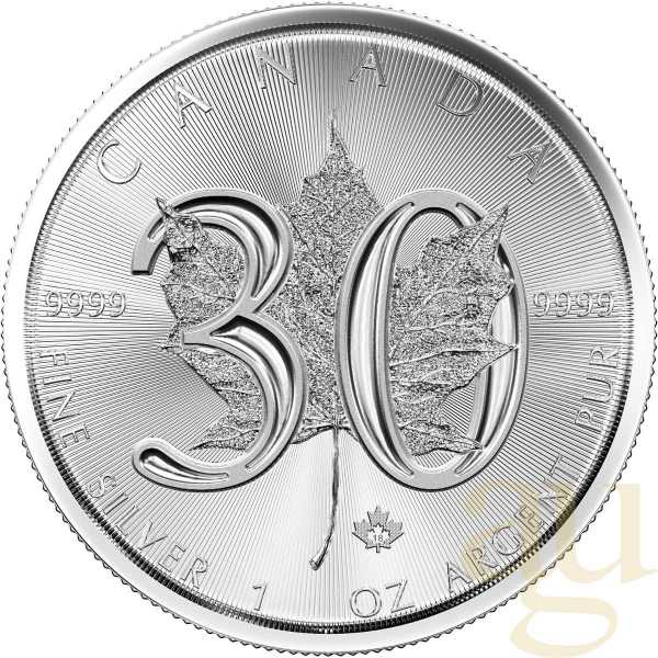 1 Unze Silbermünze Maple Leaf 2018 - Jubiläumsausgabe 30 Jahre