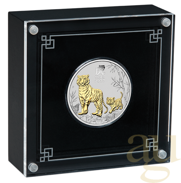1 Unze Silbermünze Australien Lunar III Tiger 2022 teilvergoldet