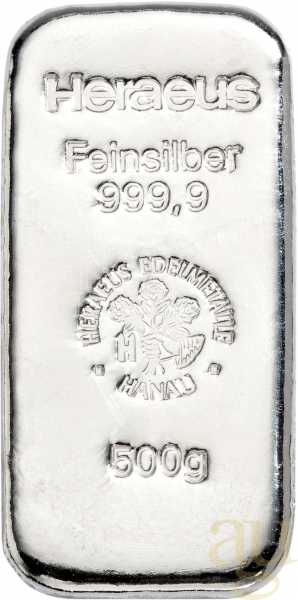 500 Gramm Silberbarren Heraeus