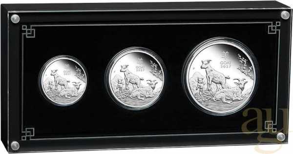 Silbermünze Australien Lunar III Ziege 2027 - polierte Platte - Three Coin Set