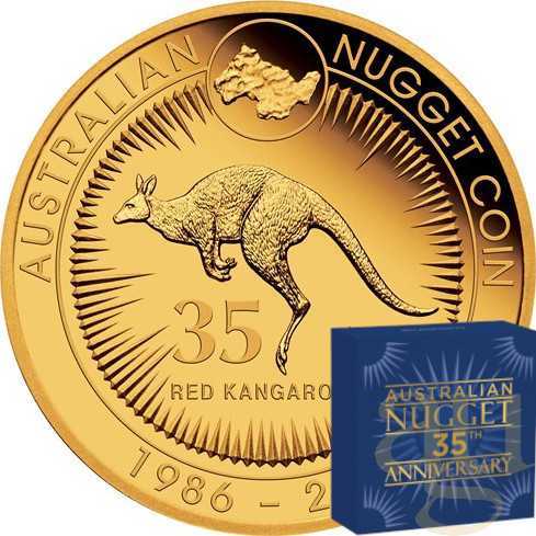2 Unzen Goldmünze Australien Nugget/Känguru 35th Anniversary 2021 proof