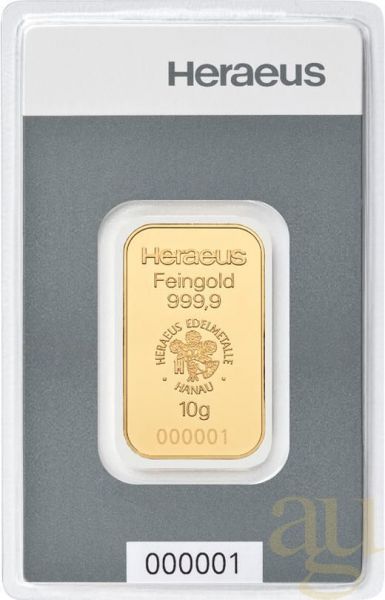 10 Gramm Goldbarren Heraeus Kinebar