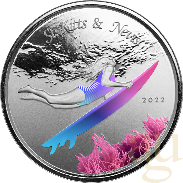 1 Unze Silbermünze EC8 St. Kitts & Nevis - Surfer 2022 - coloriert