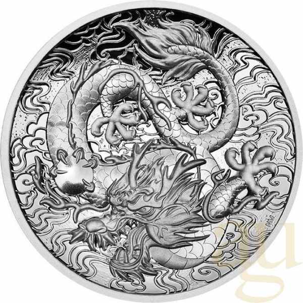 2 Unzen Silbermünze Australien Drache 2021 - High Relief - polierte Platte