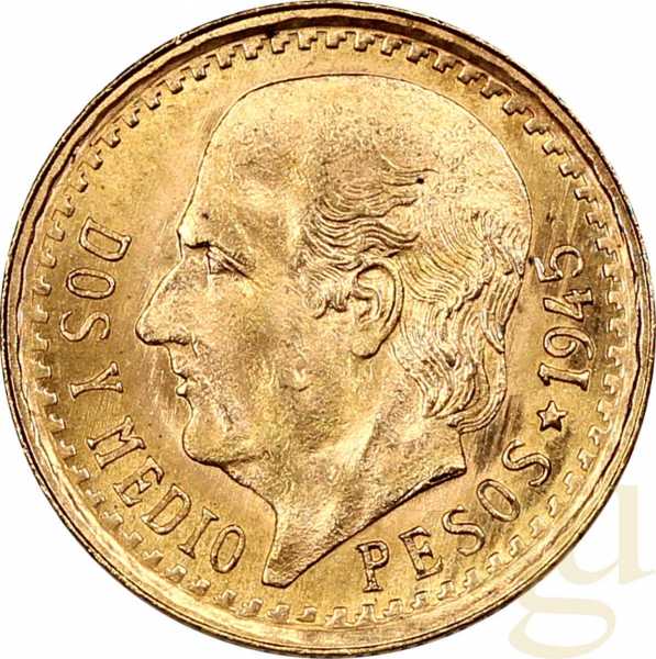 2,5 Dos Y Medio Pesos Goldmünze Mexiko Hidalgo