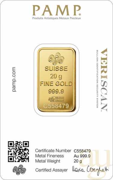 20 Gramm Goldbarren PAMP Fortuna