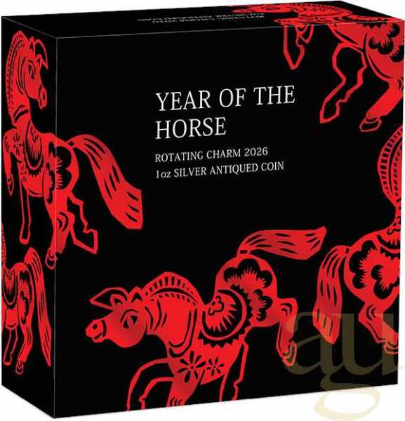 1 Unze Silbermünze Tuvalu Rotating Charm Pferd 2026 - Antik Finish