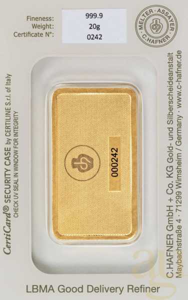 20 Gramm Goldbarren C. Hafner