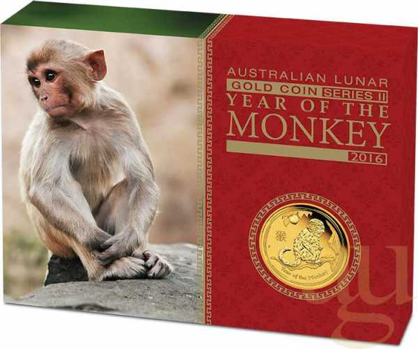 1/4 Unze Goldmünze Australien Lunar II Affe 2016 - polierte Platte