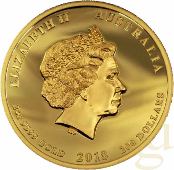 2 Unzen Goldmünze Australien Drache & Tiger 2018 - High Relief - polierte Platte