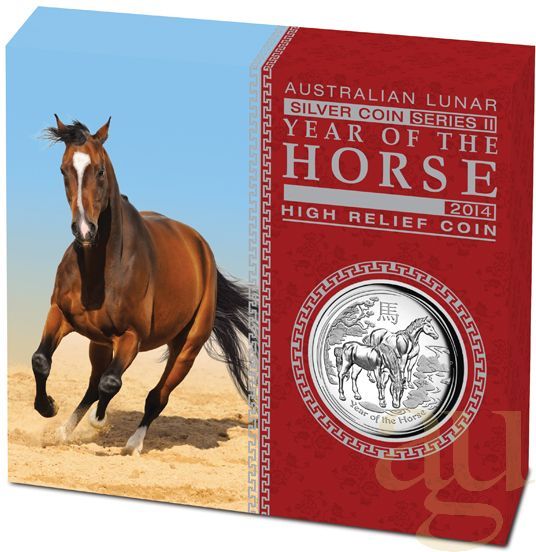 1 Unze Silbermünze Australien Lunar II Pferd 2014 polierte Platte - high Relief