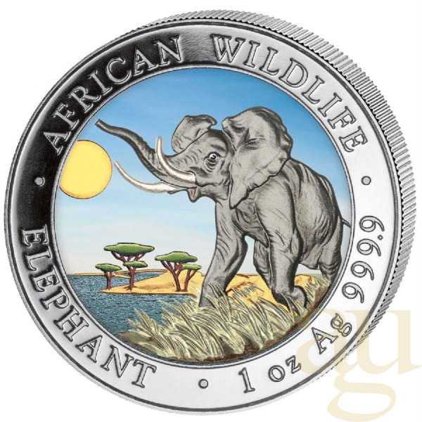 1 Unze Silbermünze Somalia Elefant 2016 farbig