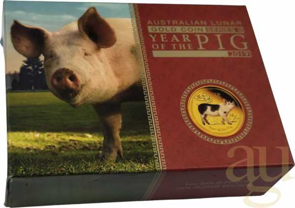 1 Unze Goldmünze Australien Lunar II Schwein 2019 coloriert - polierte Platte